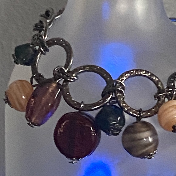 Silver and burgundy Charm Bracelet with Polished glass Beads - Picture 4 of 6